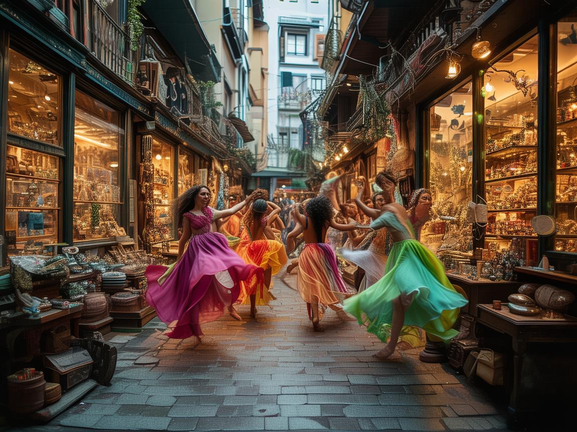 如何在步行街区特色小店中，通过舞蹈编织独特的商业氛围？