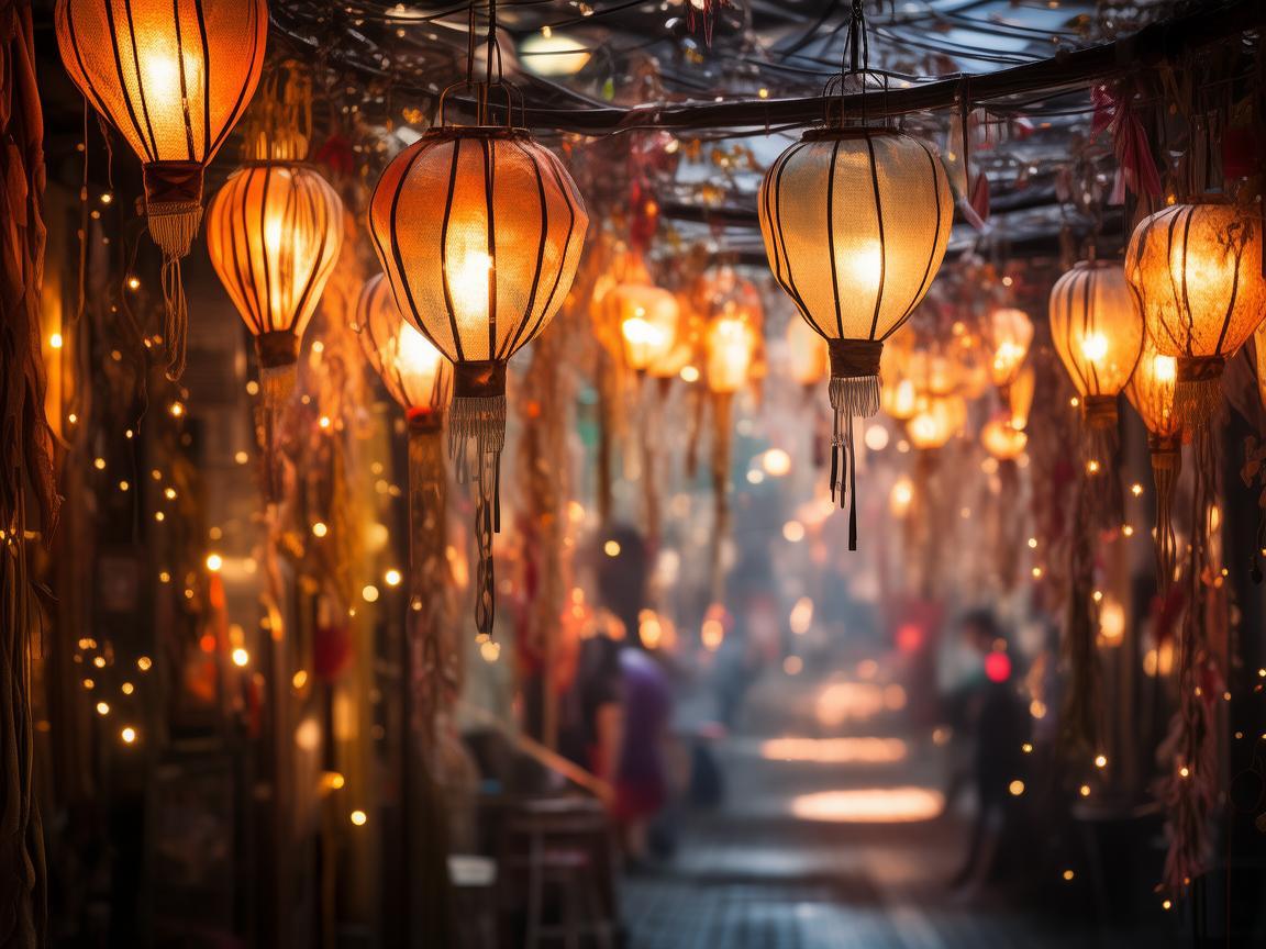 夜市街灯笼，如何通过光影编织舞蹈的梦幻篇章？