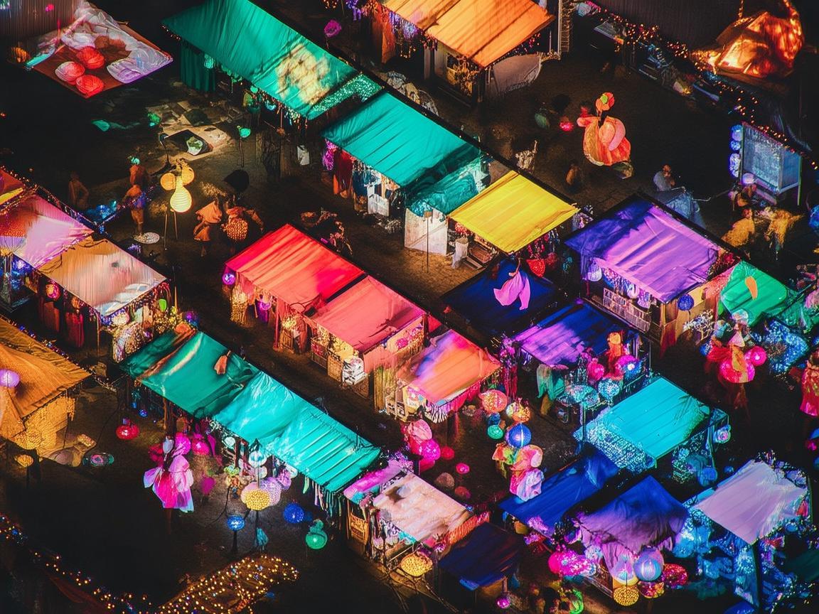 夜市摊位，舞影交织的别样舞台