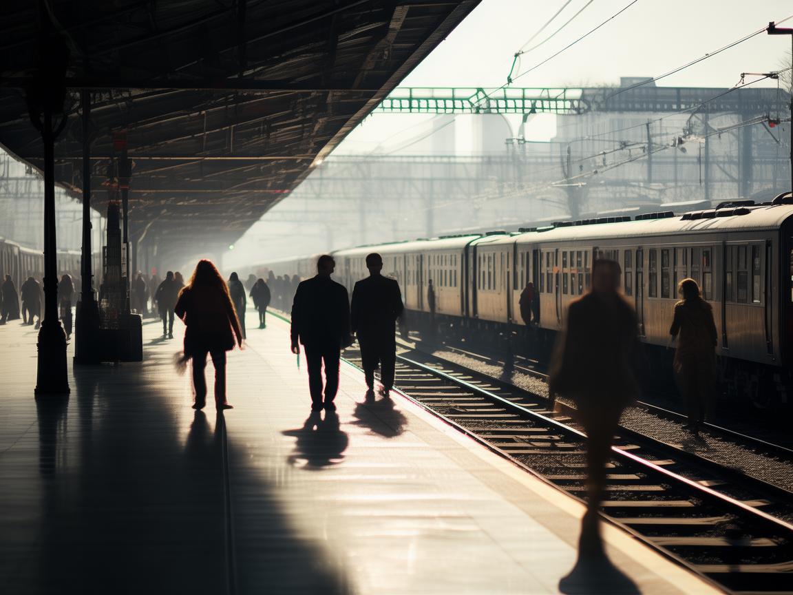 火车站站台，舞影交织的人生舞台